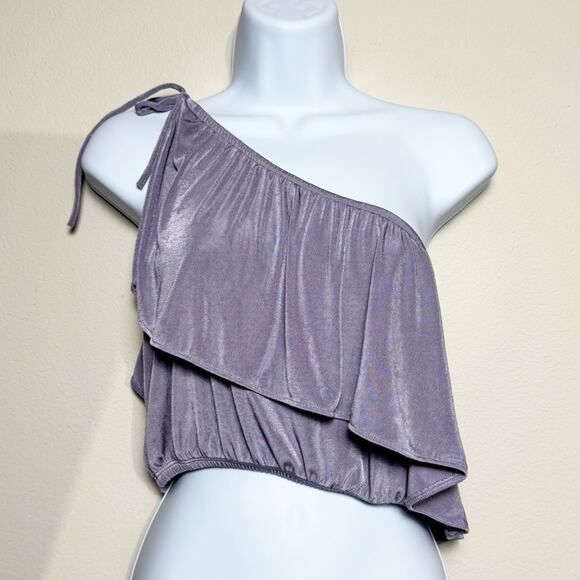 Urban Outfitters Tops - urban outfitters | shimmery purple one shoulder ruffle top